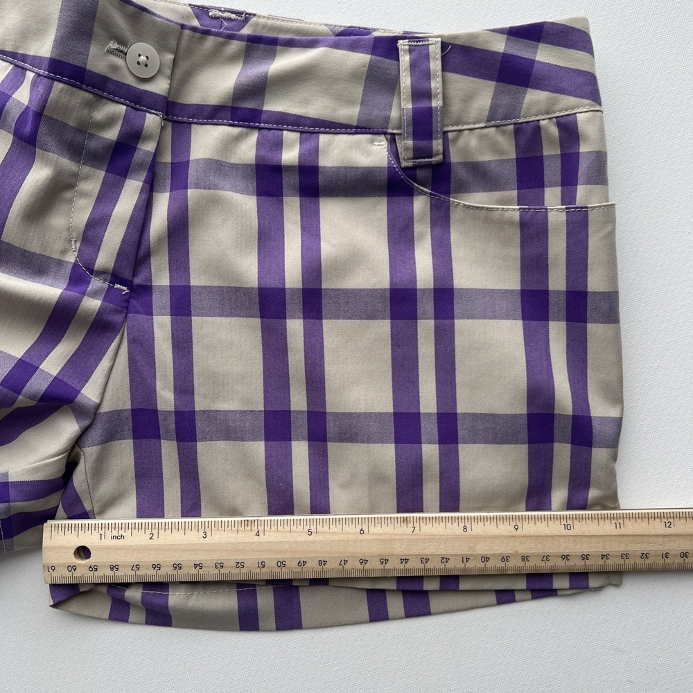 ADIDAS Shorts Womens 2 Purple Plaid Checked Stretch Golf Performance Chino - Picture 3 of 9